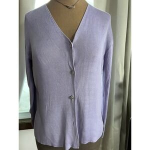 VTG silk Ribbed V-Neck Button Front Cardigan Sweater Womens  Lord & Taylor M